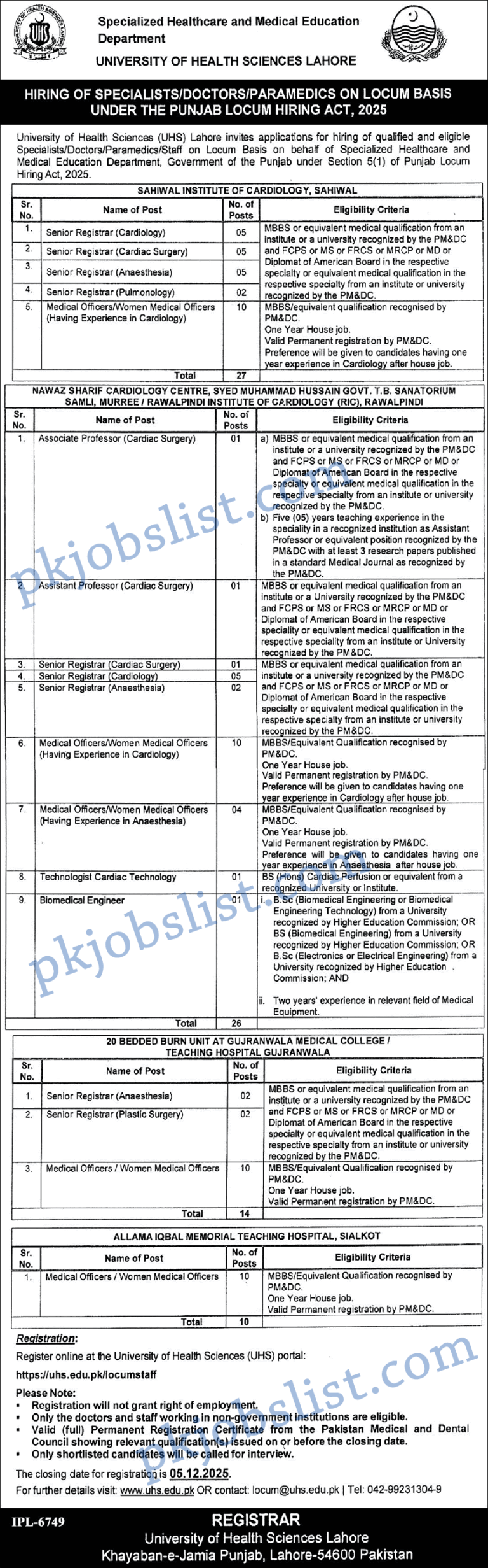 University of Health Sciences Jobs 2025 November Online Apply