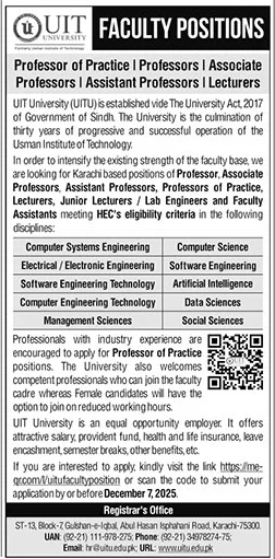 UIT University Jobs 2025 November UITU Apply Online