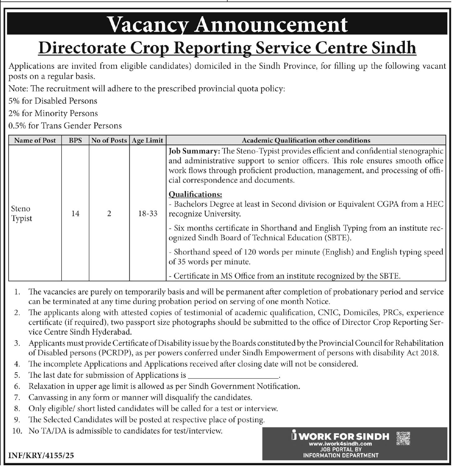 Agriculture Department Sindh Jobs 2025 December 3 3