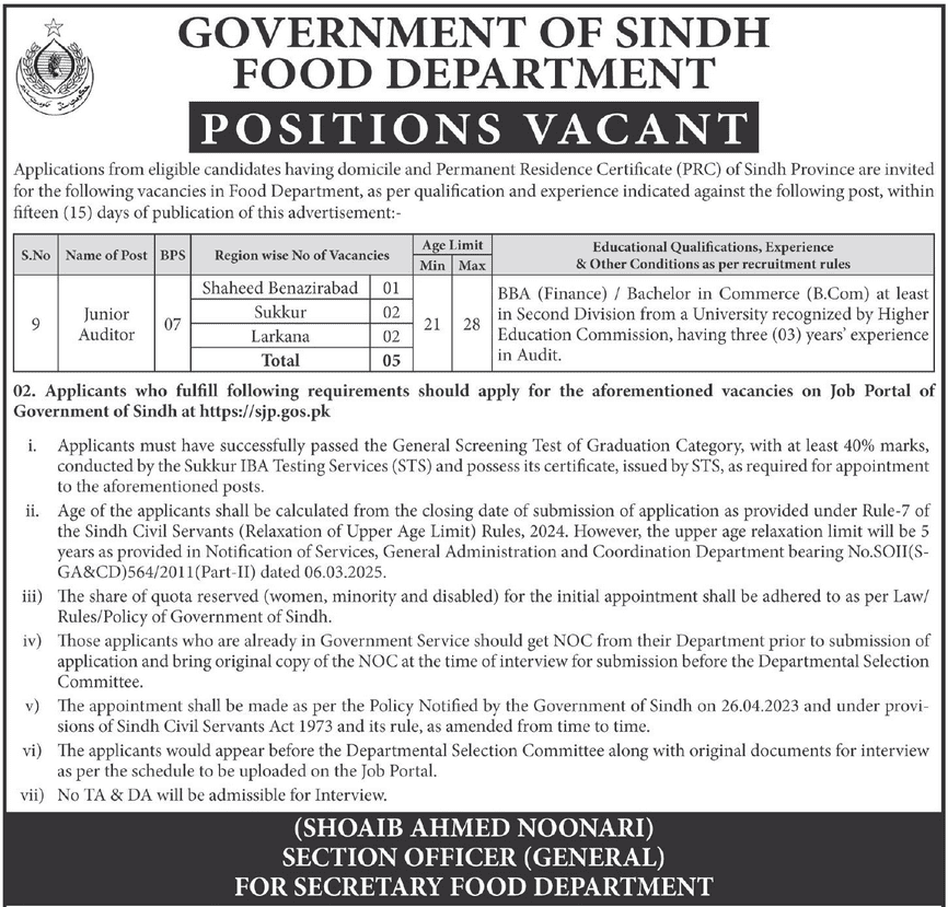 Sindh Food Department Jobs 2025 December Apply Online 3 57