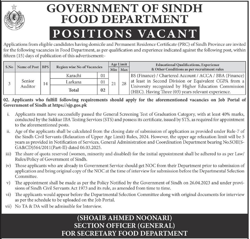 Sindh Food Department Jobs 2025 December Apply Online 4 58