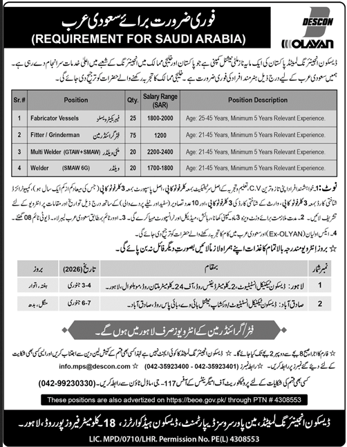 DESCON Saudi Arabia Jobs 2025 December 2026