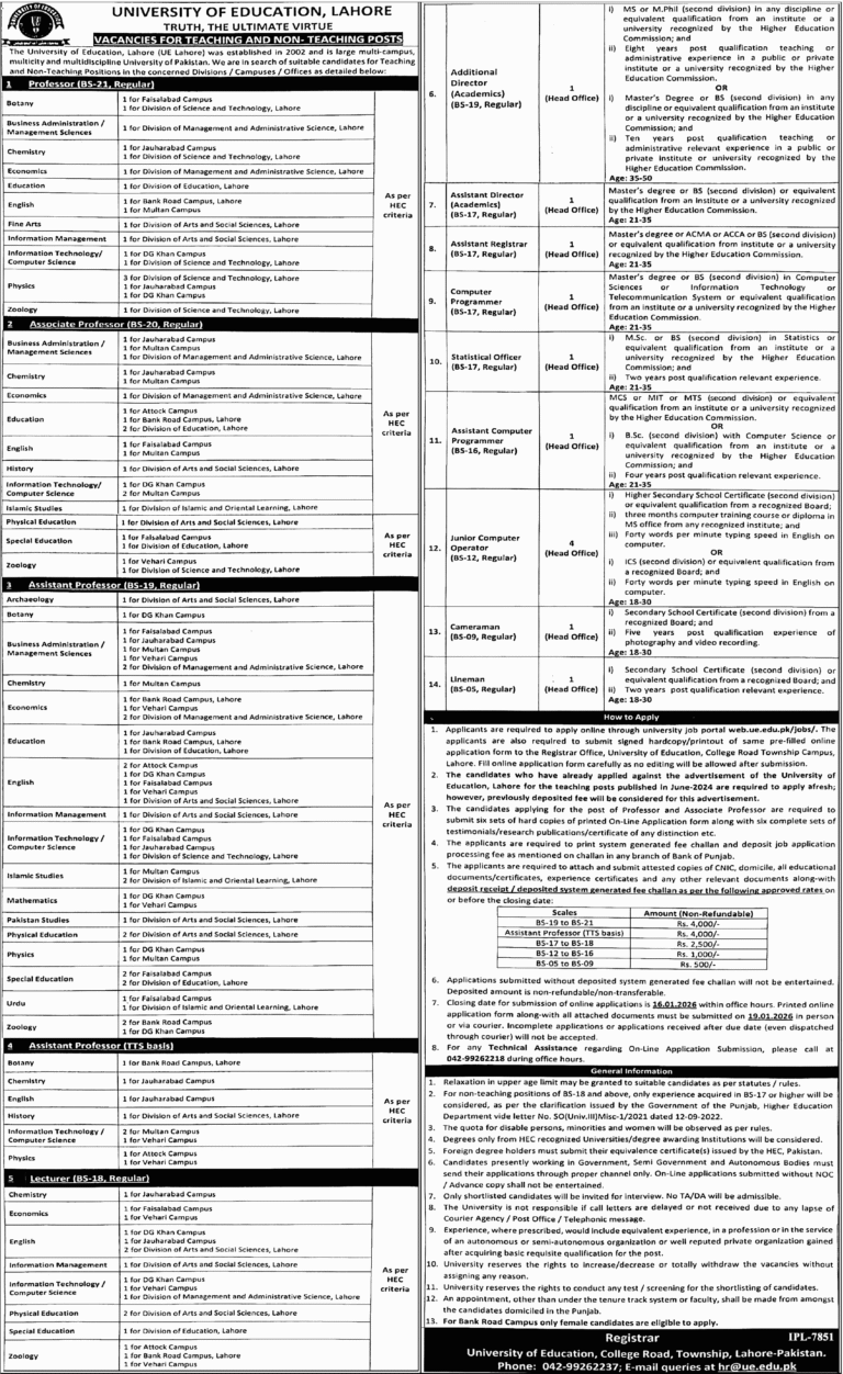 University of Education Jobs 2025 December Online Apply UOE Teaching Faculty & More
