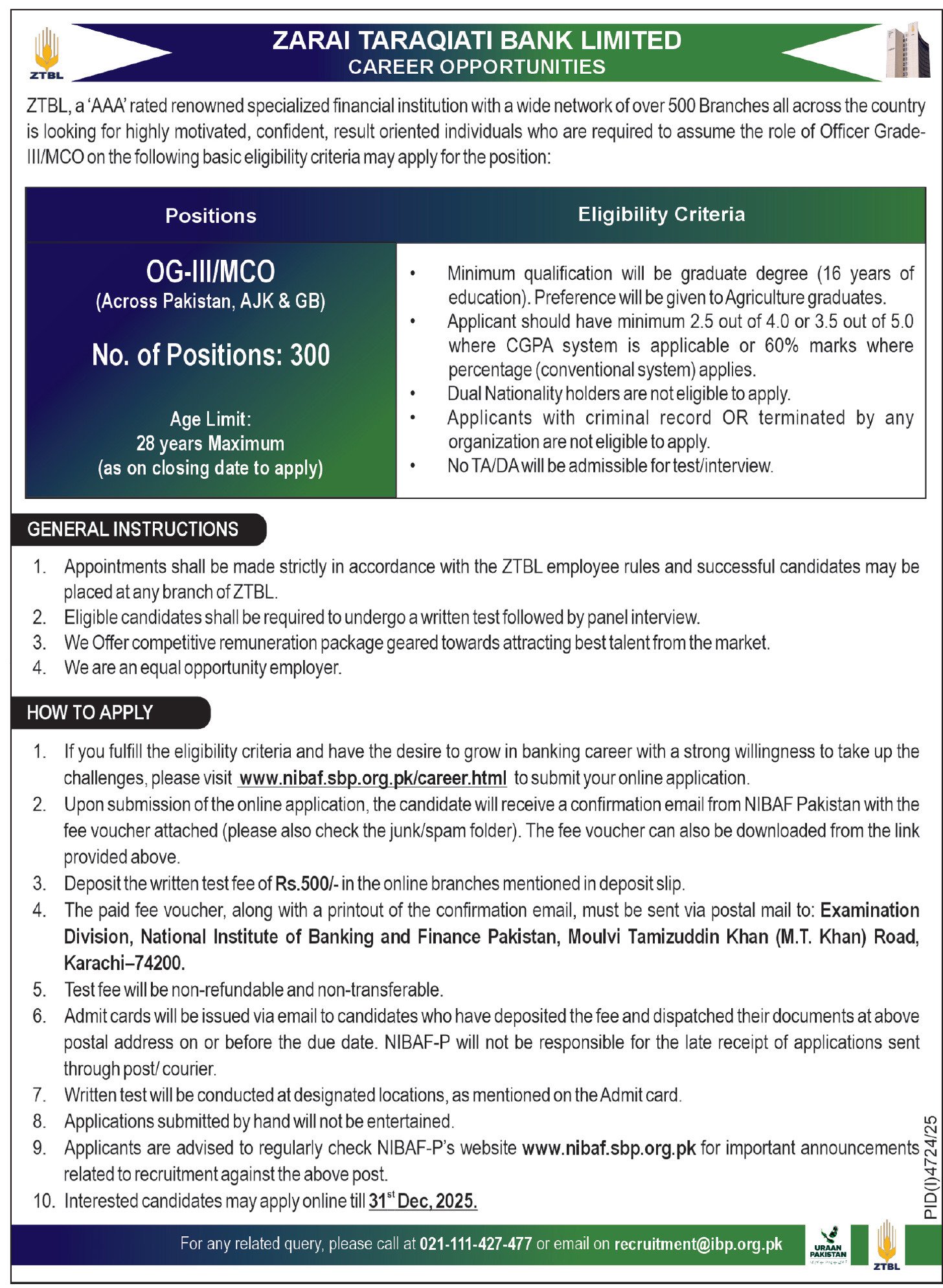ZTBL Bank Jobs 2025 December OG Officers Apply Online 1 ZTBL
