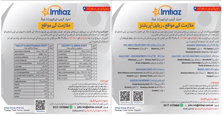 Imtiaz Super Market Islamabad Jobs 2025 December E11 Mall Security Guards, Sweepers & More