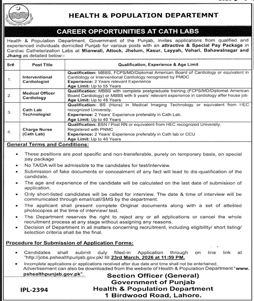 Health and Population Department Punjab Jobs March 2026 Apply Online