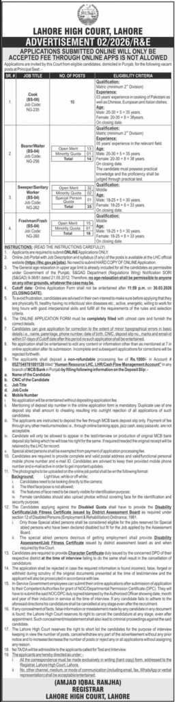 Lahore High Court Jobs 2026 March Apply Online