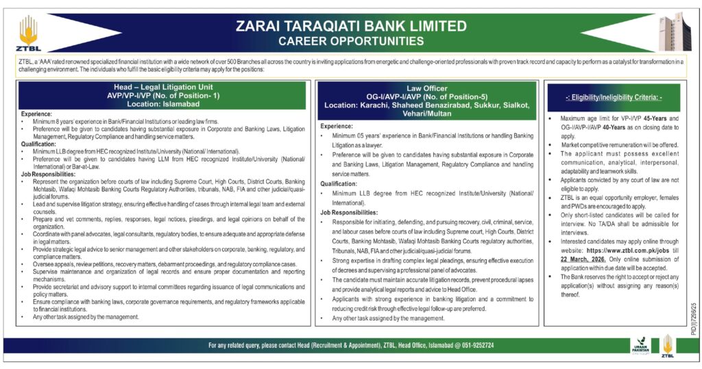 ZTBL Jobs 2026 March Apply Online 1 ZTBL